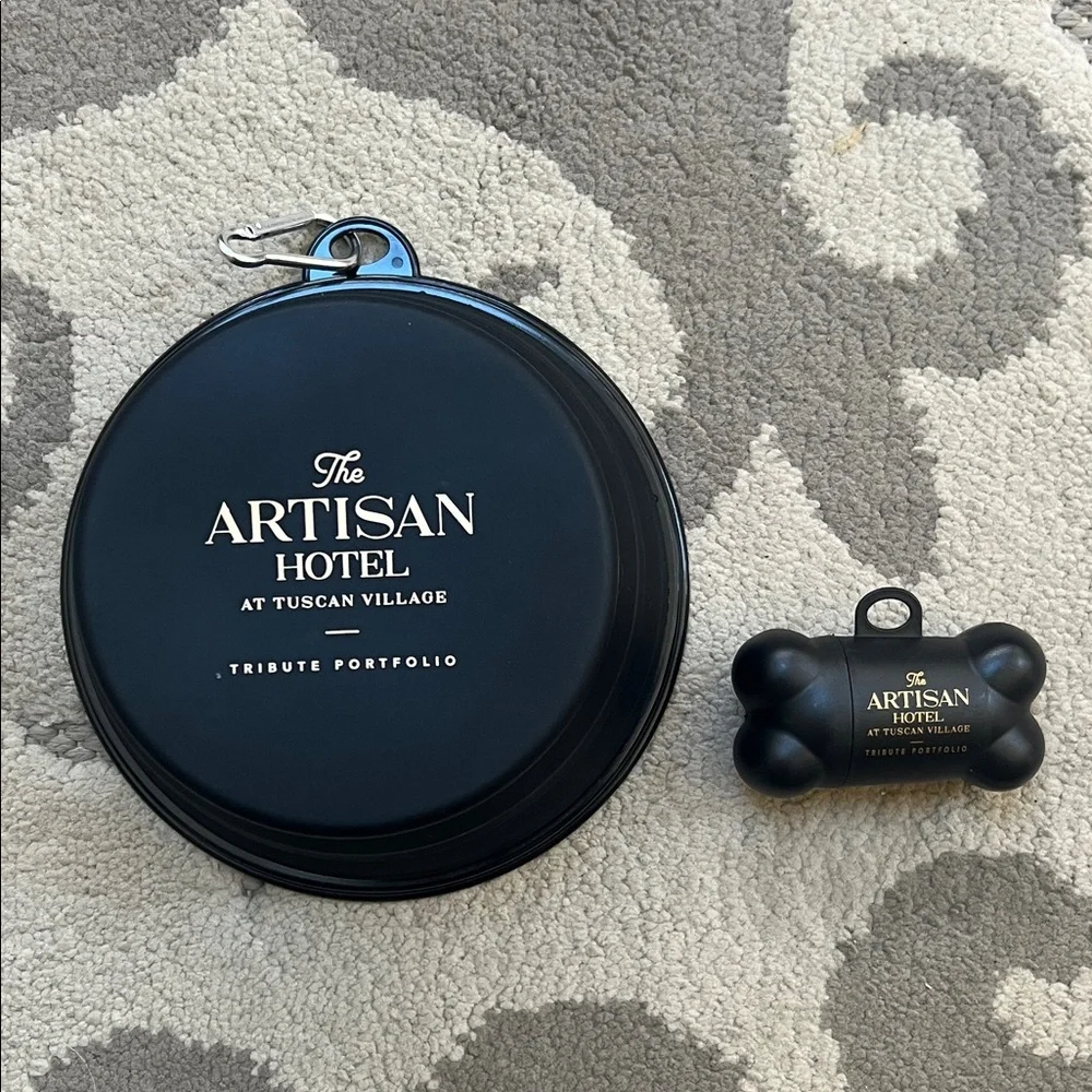 Black Artisan Hotel Collapsible Pet Bowl and Waste Bag Holder